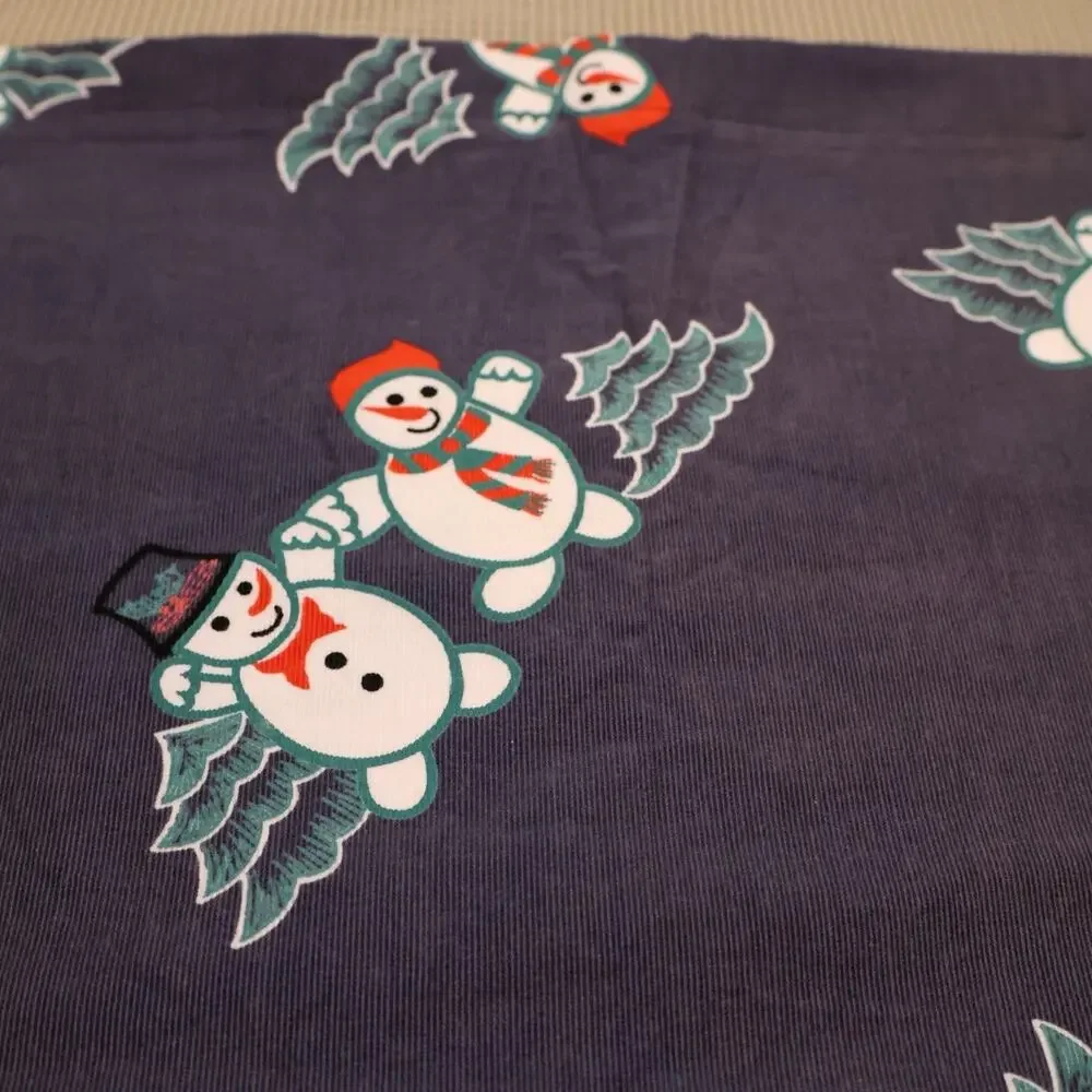 Pillowcase Handmade Corduroy Cover Blue Winter Christmas Snowman Standard